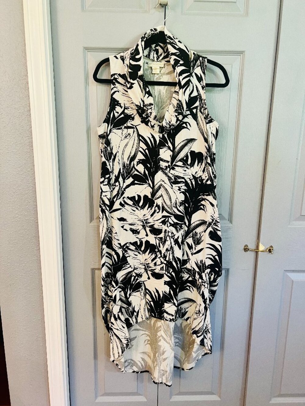 Cynthia Rowley, Black & White Linen Blend, Sleeveless, High Low Hem Dress